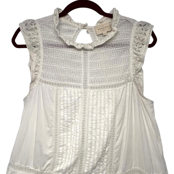 Sezane Sophie White Cotton Lace Ruffle Bohemian Mini Dress Women’s US 10 EU 42 - Picture 6 of 13